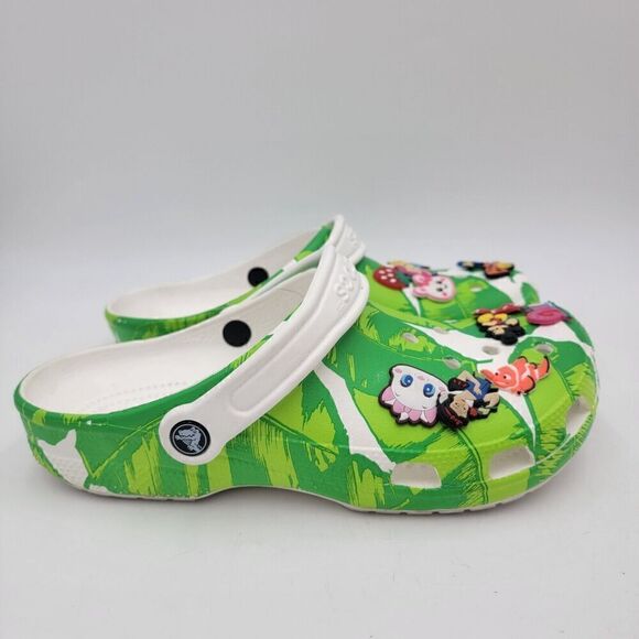 Crocs x Palm Trees Greeny Classic Clog Disney Pins Womens‎ Sz 8 Mens 10 Slip On